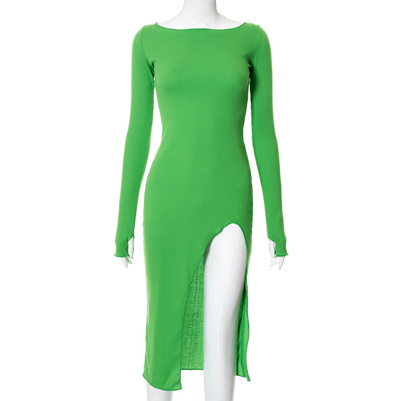 Women's Round Neck Strappy Cut Out Long Sleeve Dress