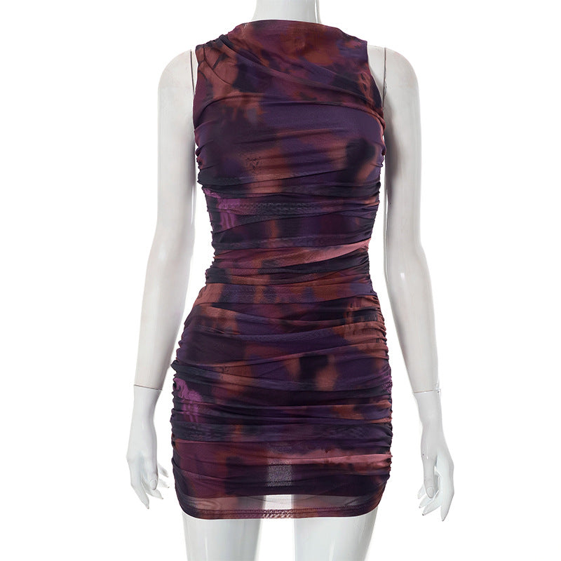 Sleeveless Tie Dyed Mesh Dress