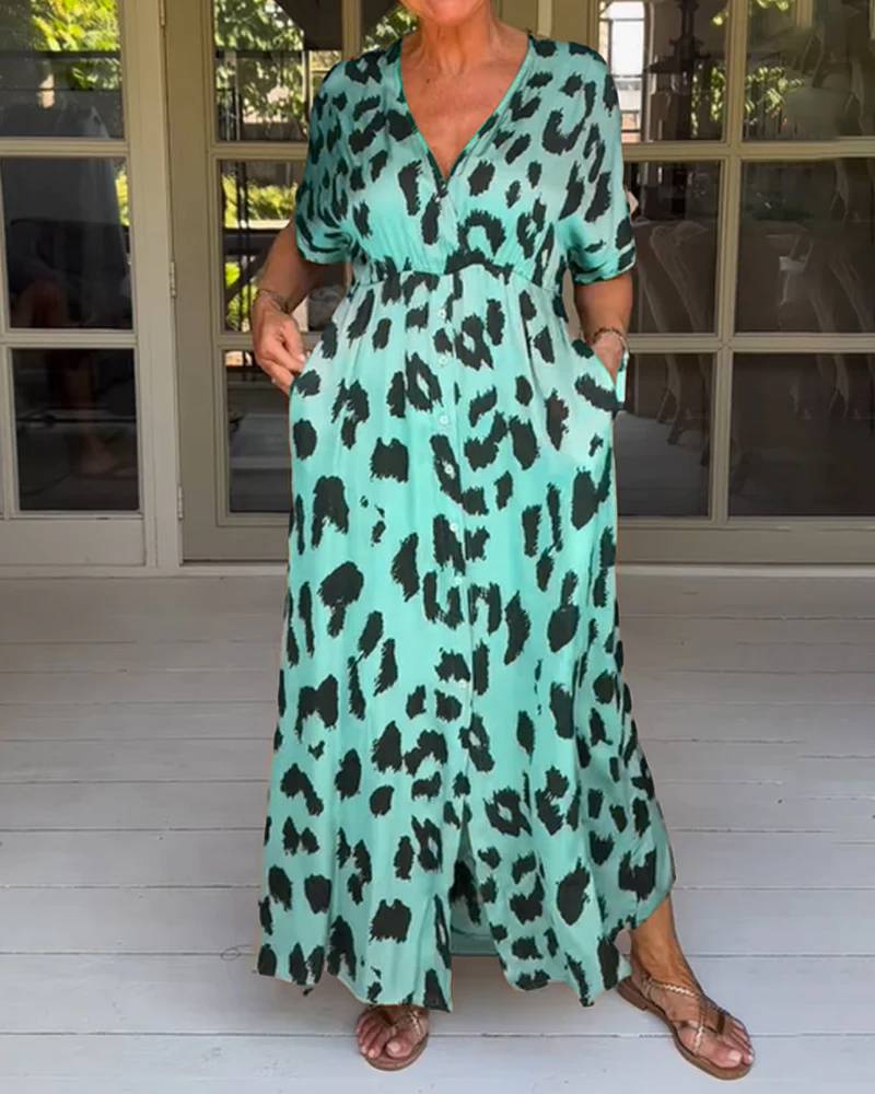 Women's Casual Slit Loose Casual Leopard Print Dress