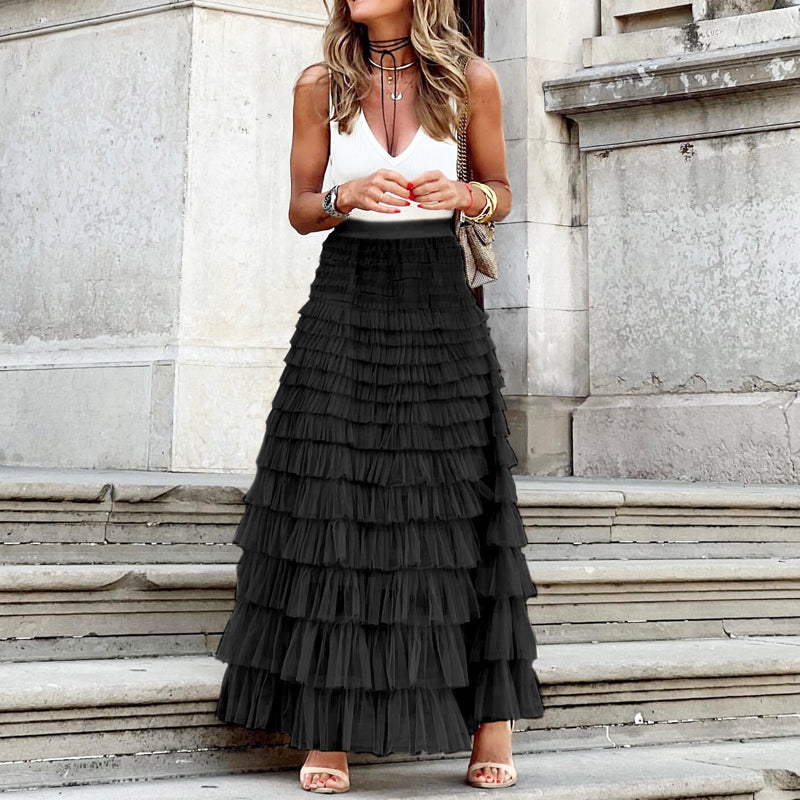 European And American Summer Fashion Mesh Tiered Skirt