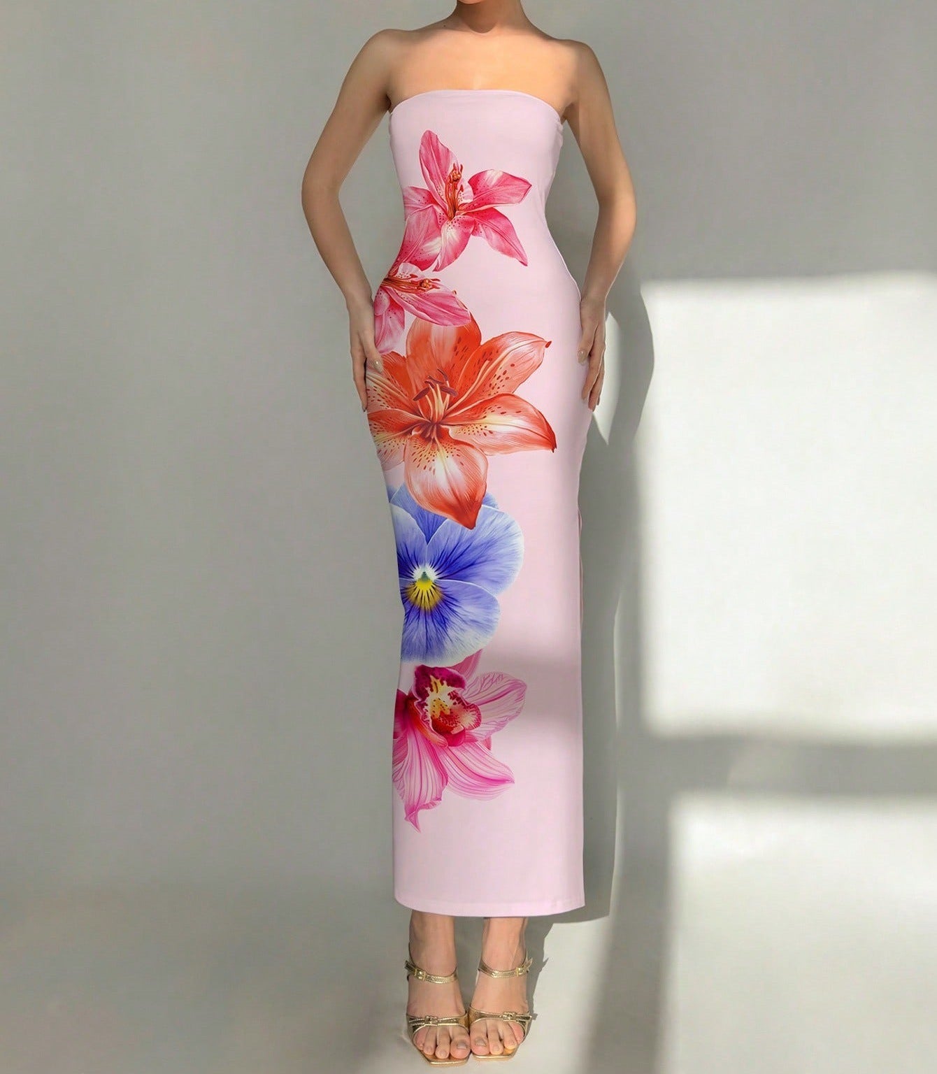 New Women's Slim-fit Contrast Colors Floral Print Dress