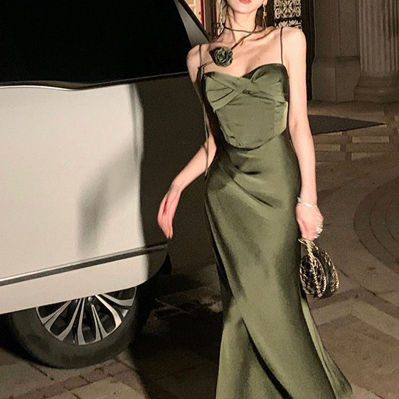 New Slim Fit High-grade Satin Strap Dress For Women