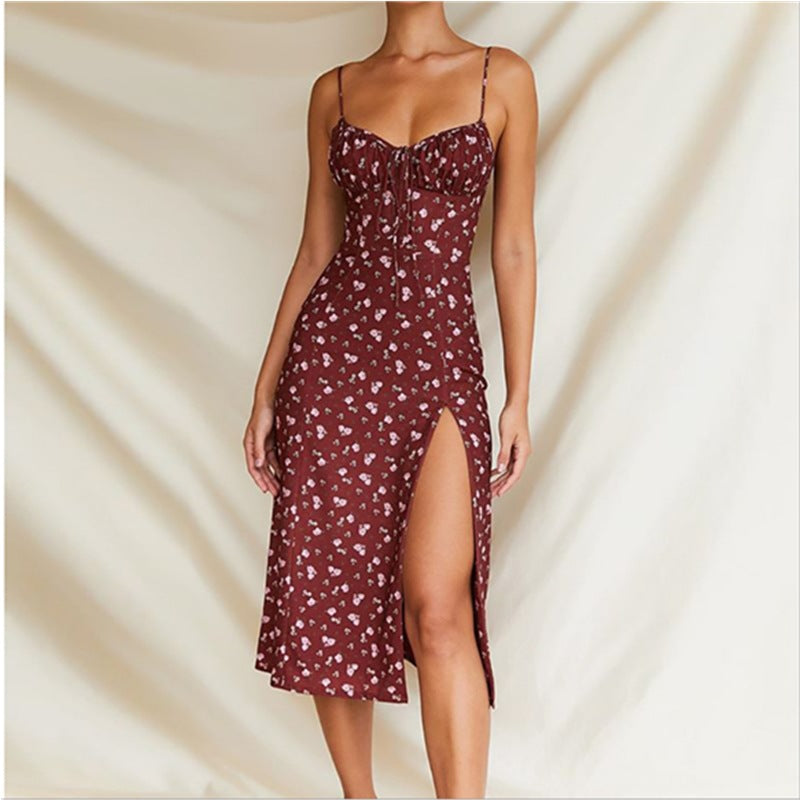 Floral back slim sling bag hip dress