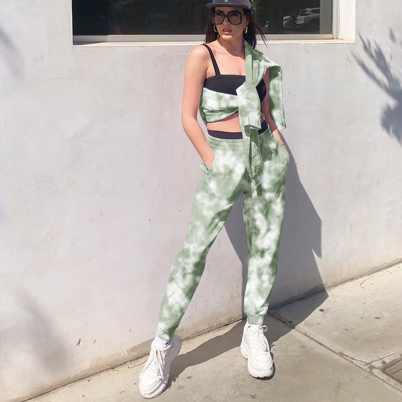 Women's Elastic High Waist Tie Dye Rainbow Slim Casual Pants