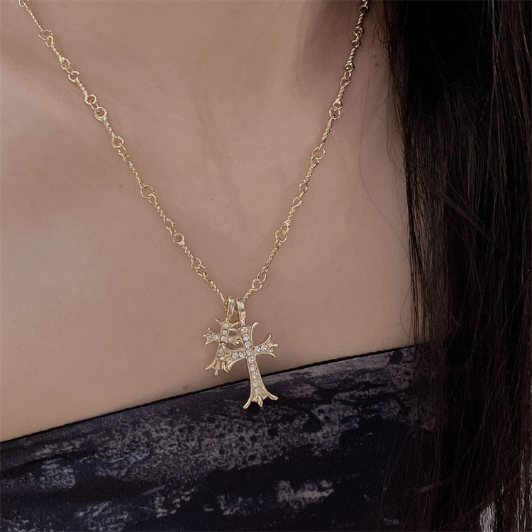 Temperament 100 Pair With Double Cross Long Necklace Female