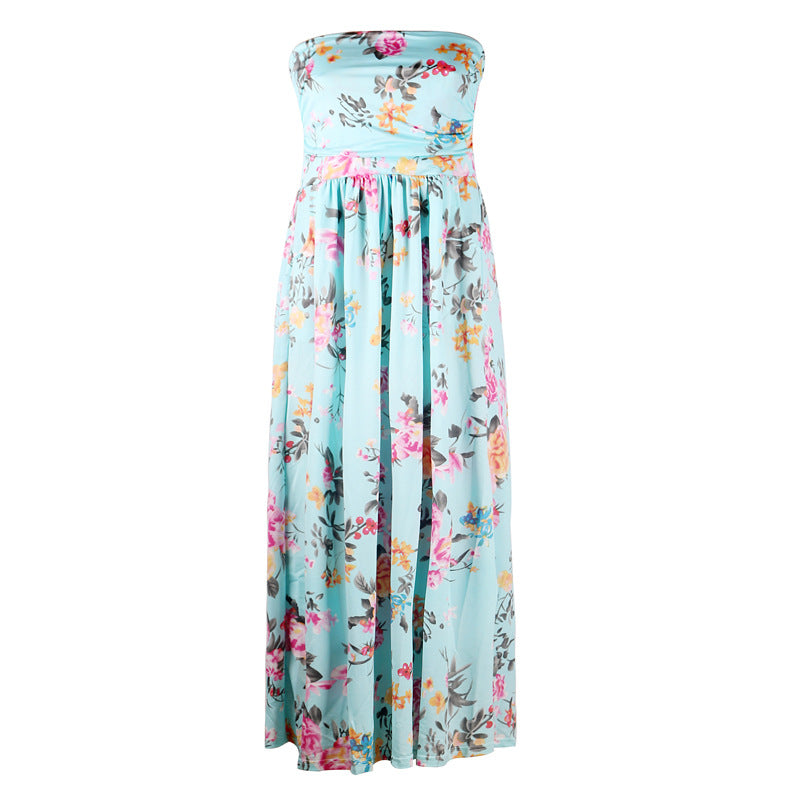 Printed Wrap-Chest Long Skirt