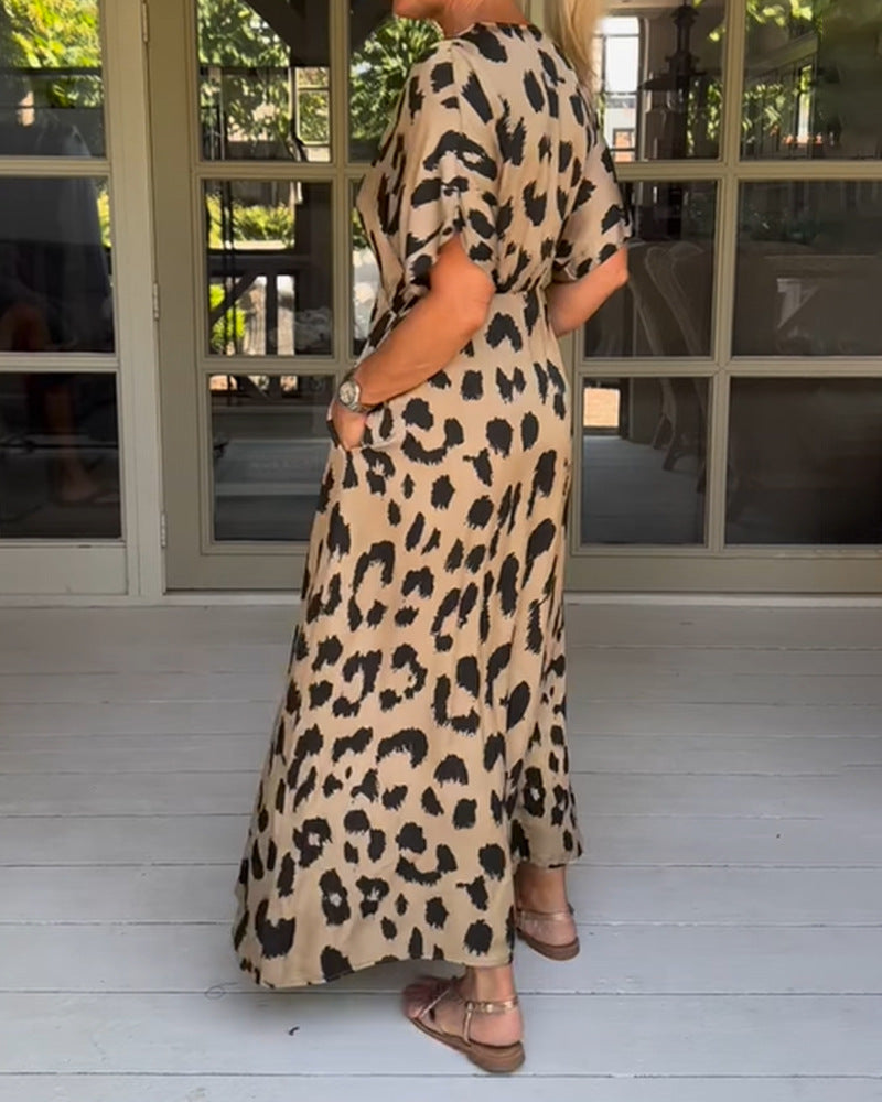 Women's Casual Slit Loose Casual Leopard Print Dress