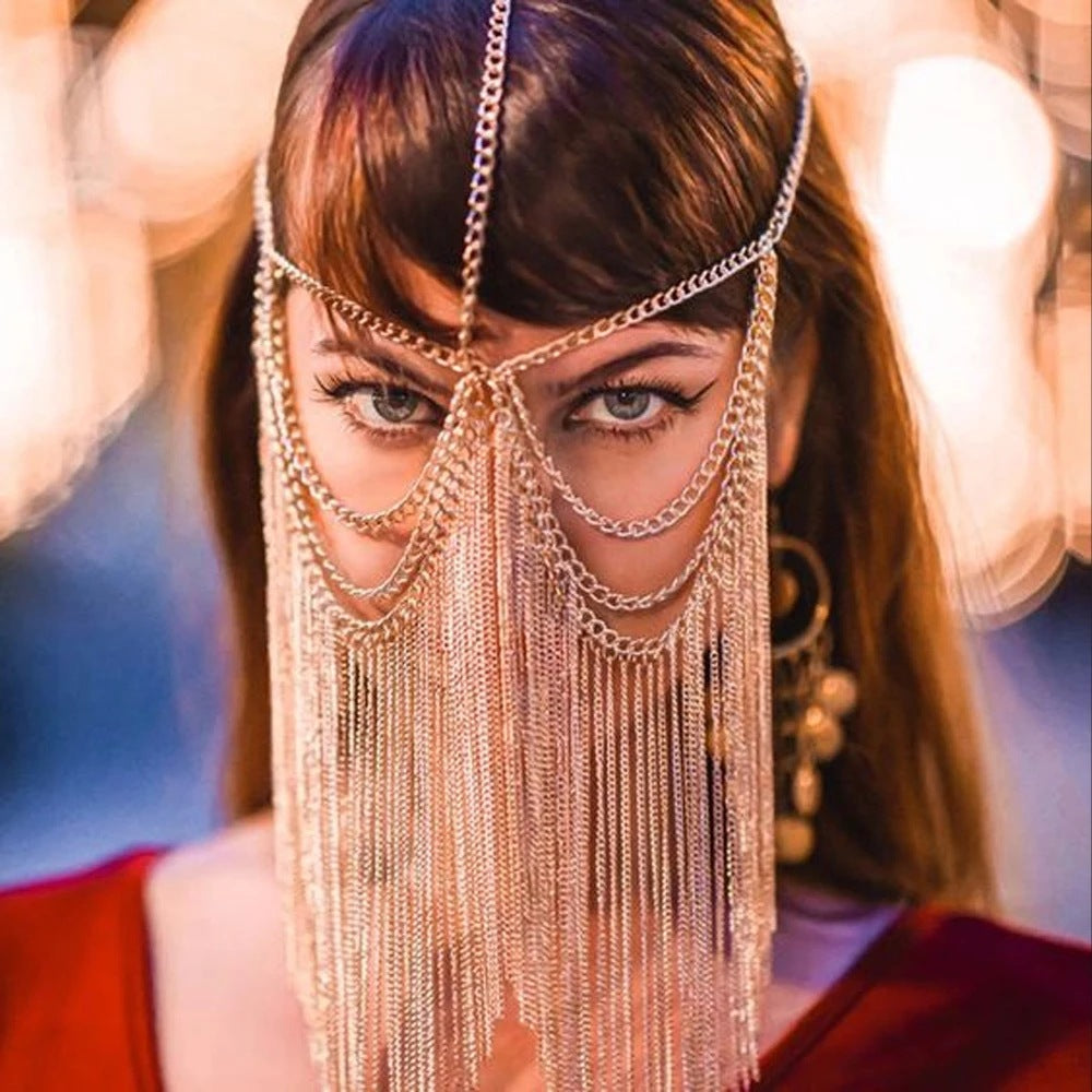 Women's Ethnic Style Su Shui Diamonds Hair Chain Mask
