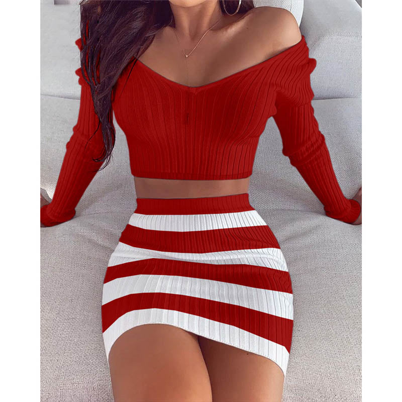 V-neck skirt suit