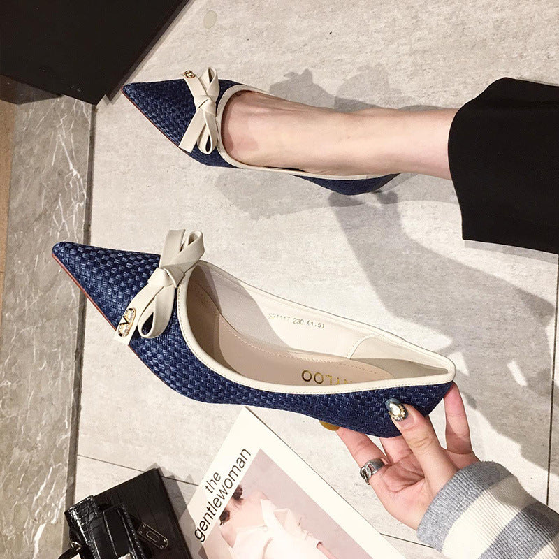 Women's Leather Bow Stiletto Pointed High Heels