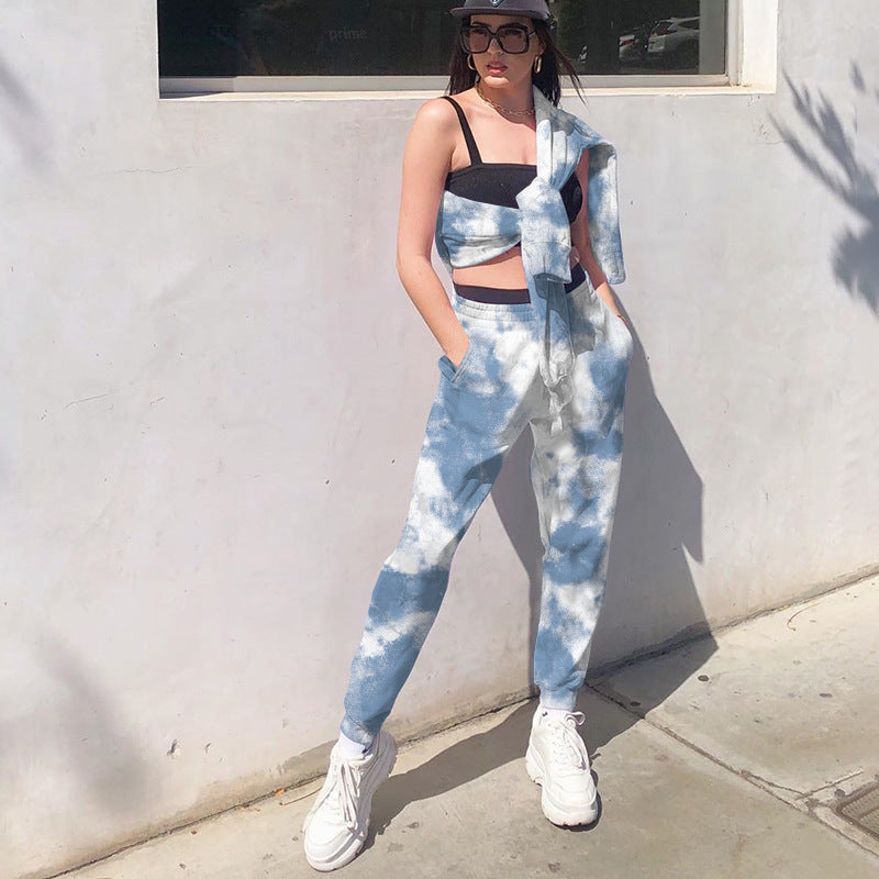 Women's Elastic High Waist Tie Dye Rainbow Slim Casual Pants