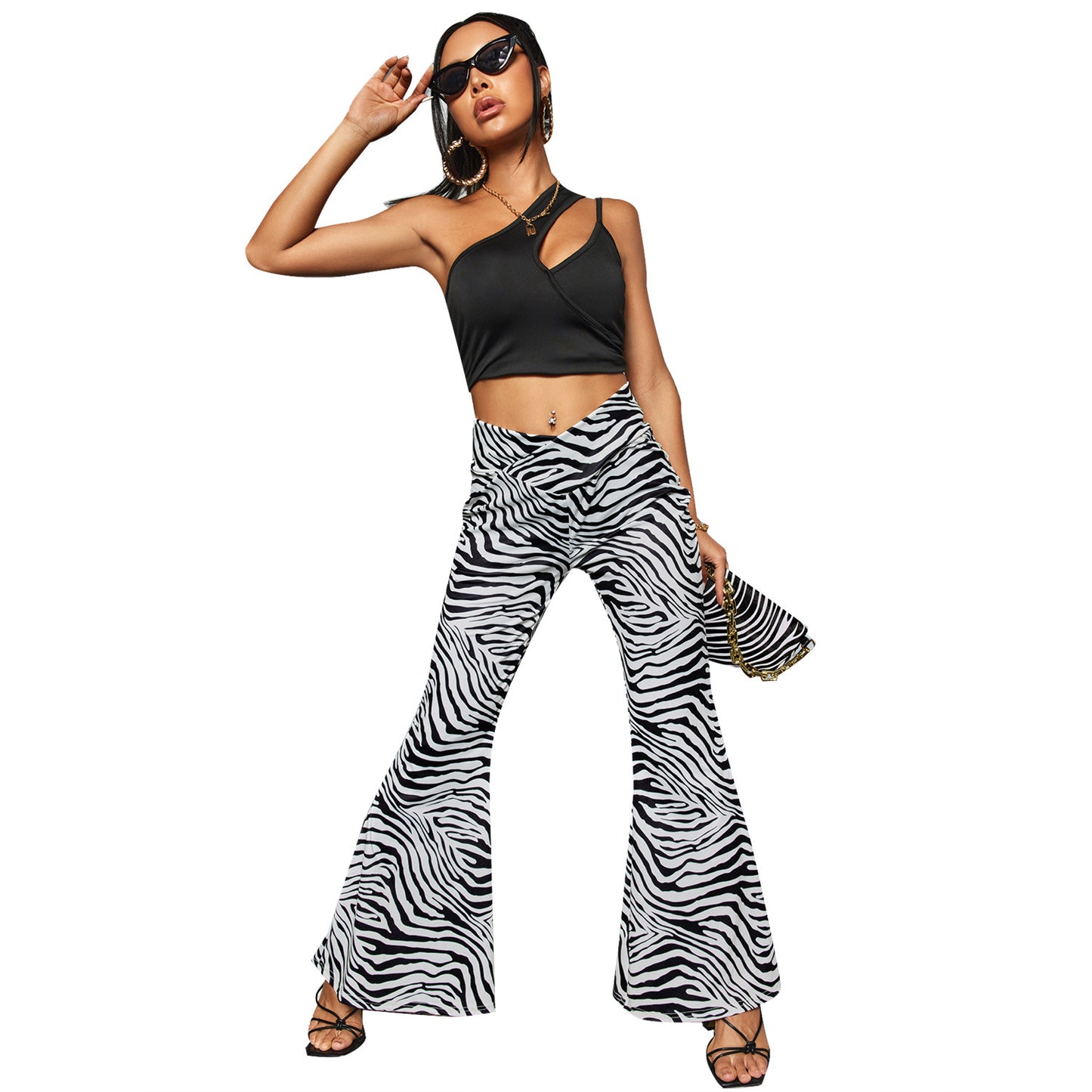 Women's Casual And Versatile Fashion Water Ripple Print Micro-length Pants