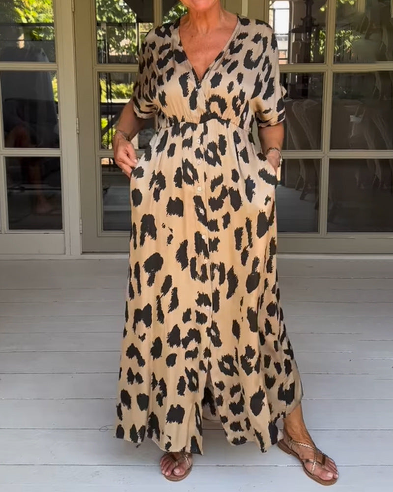 Women's Casual Slit Loose Casual Leopard Print Dress
