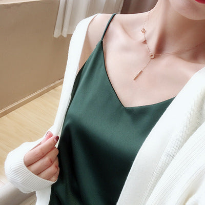 Solid Sleeveless Casual Tops V-Neck Female Vest Women Summer Silk Tank