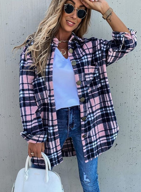 Loose Casual Retro Plaid Long-sleeved Shirt