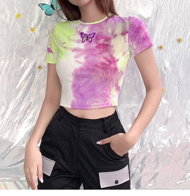Tie-dye butterfly t-shirt short sleeve shirt
