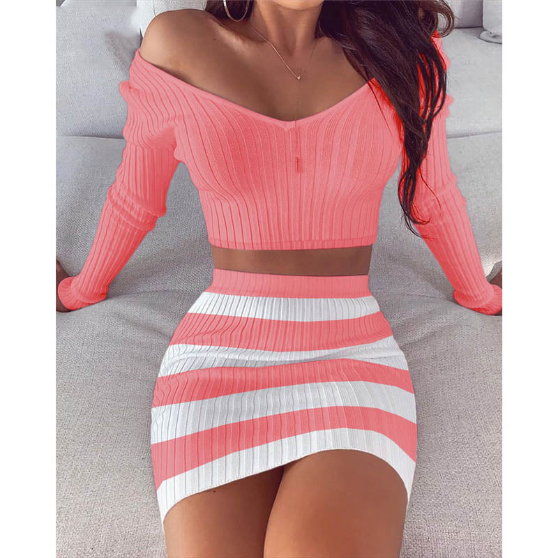 V-neck skirt suit