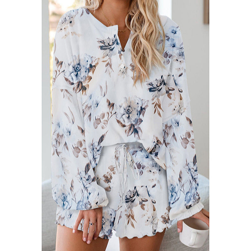 Tie-Dye Printed Casual Long-Sleeved Shorts Suit
