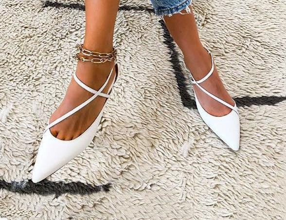 Women's Flat Pointed Toe Buckle Side Empty Sandals