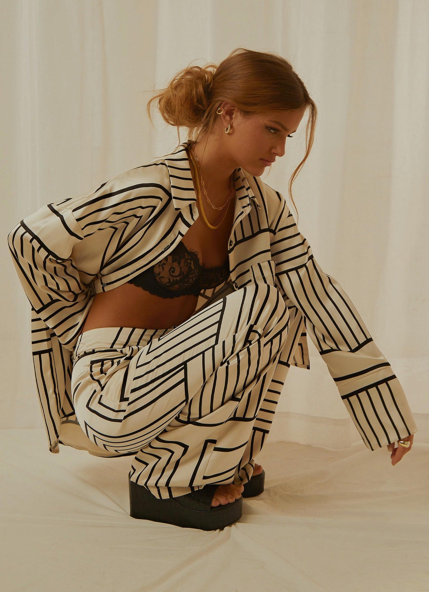 Casual Striped Printed Loose All-matching Trousers Suit