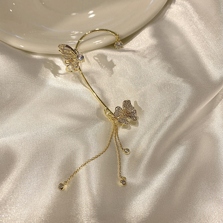 Butterfly Tassel Ear Clip Long Female Non-piercing Earrings