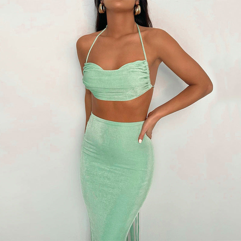 Ladies Tube Top Slim Fit Pleated Skirt Set