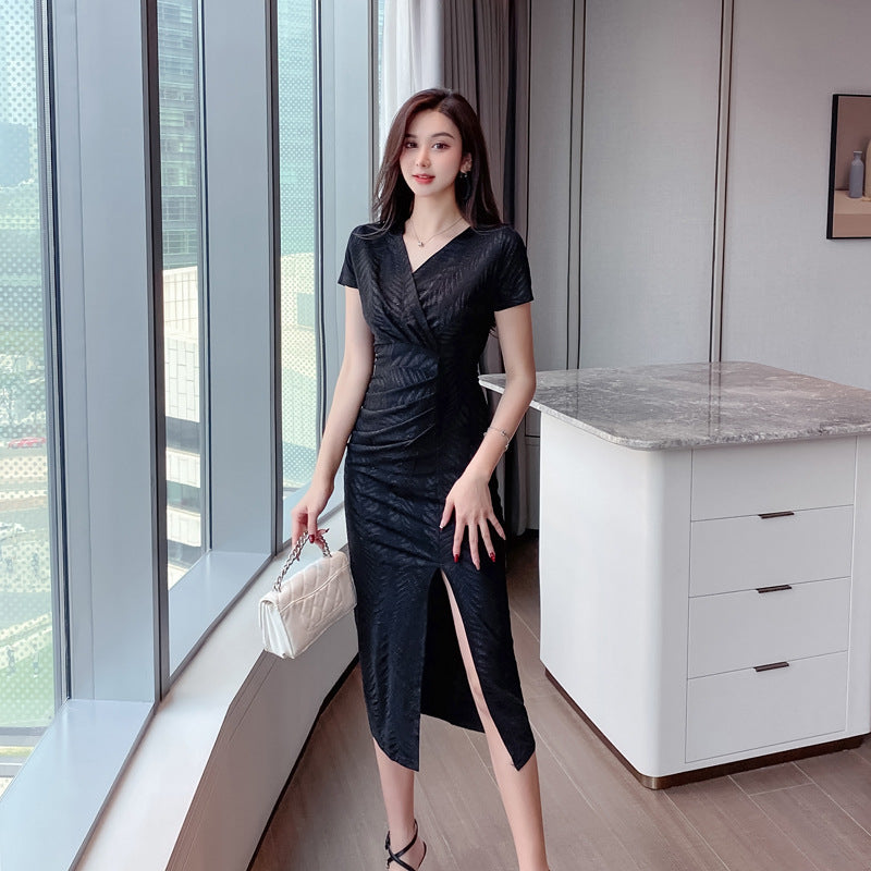 Ladies Neat Waist Slim Jacquard Leaf Knit Cotton Skirt