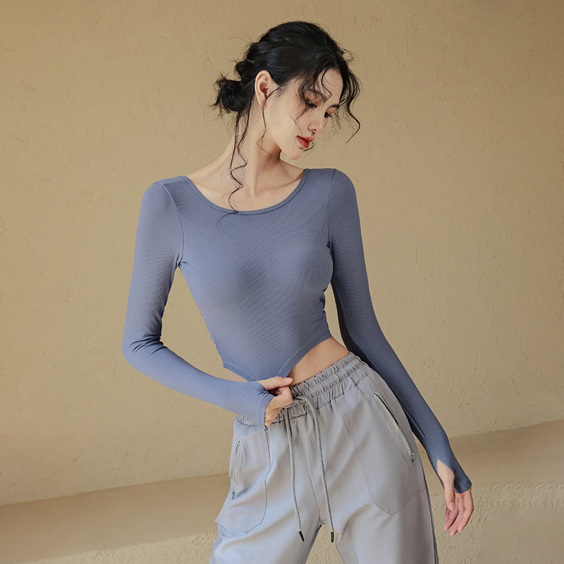 Women's Fashionable Simple Pure Color Ribbon Chest Pad Long Sleeve Top