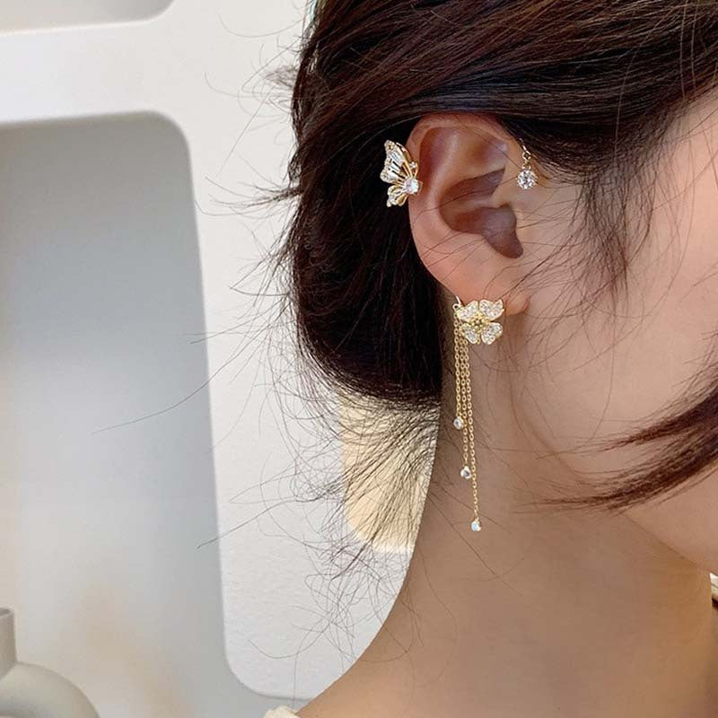 Butterfly Tassel Ear Clip Long Female Non-piercing Earrings