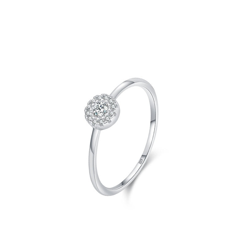 S925 Sterling Silver Simple Round Micro Rhinestone Ring