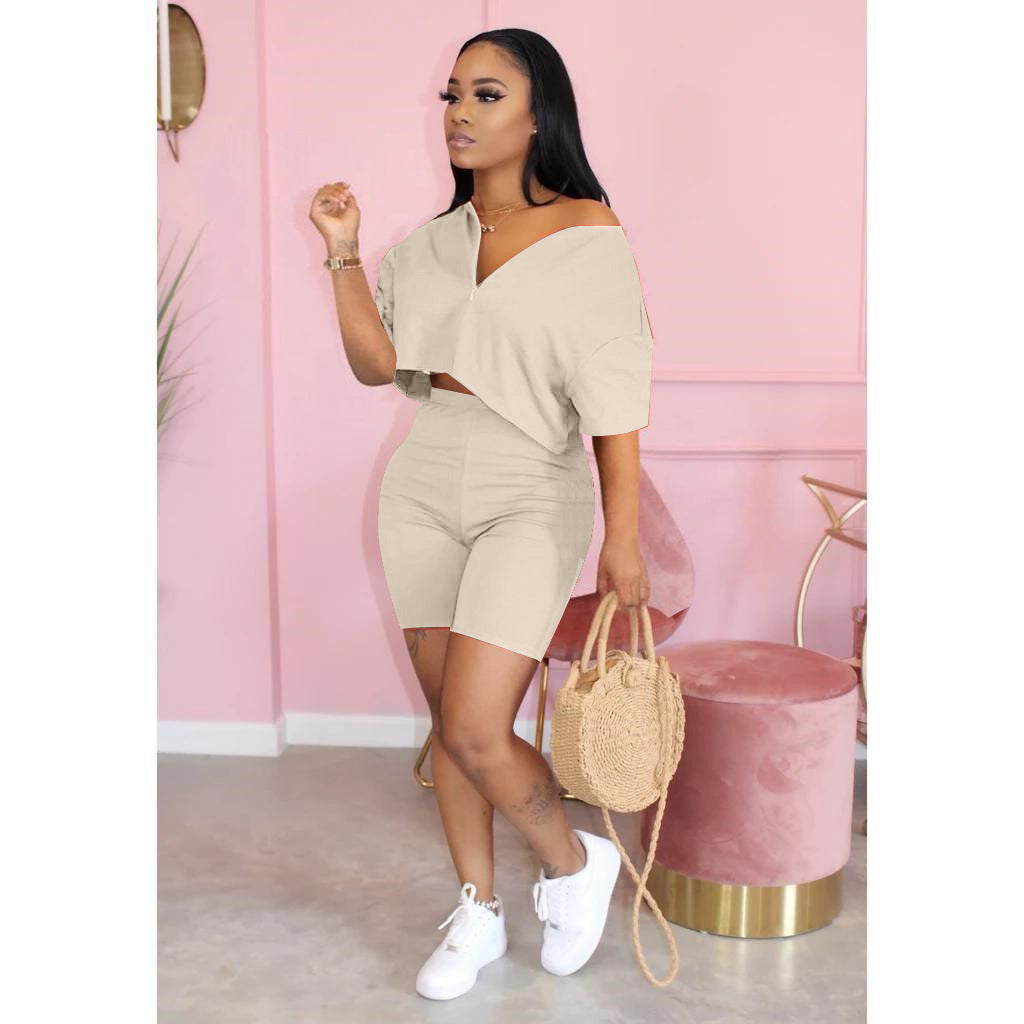Women Pure Color Two Piece Set