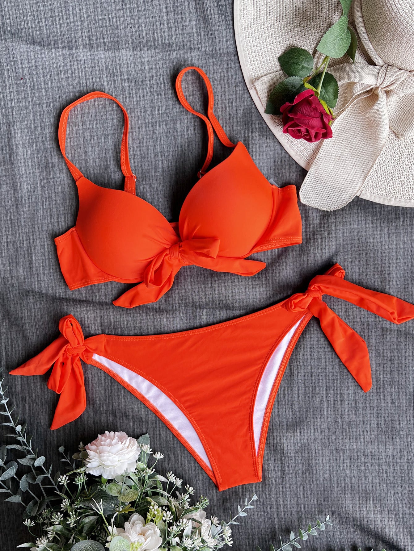 Women's Bikini Solid Color Backless Knotted Swimming Suit