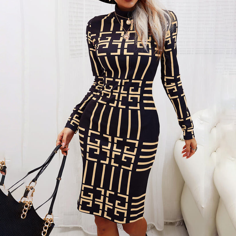 Oversized Commuter Geometric Plaid Slim Fit Dress