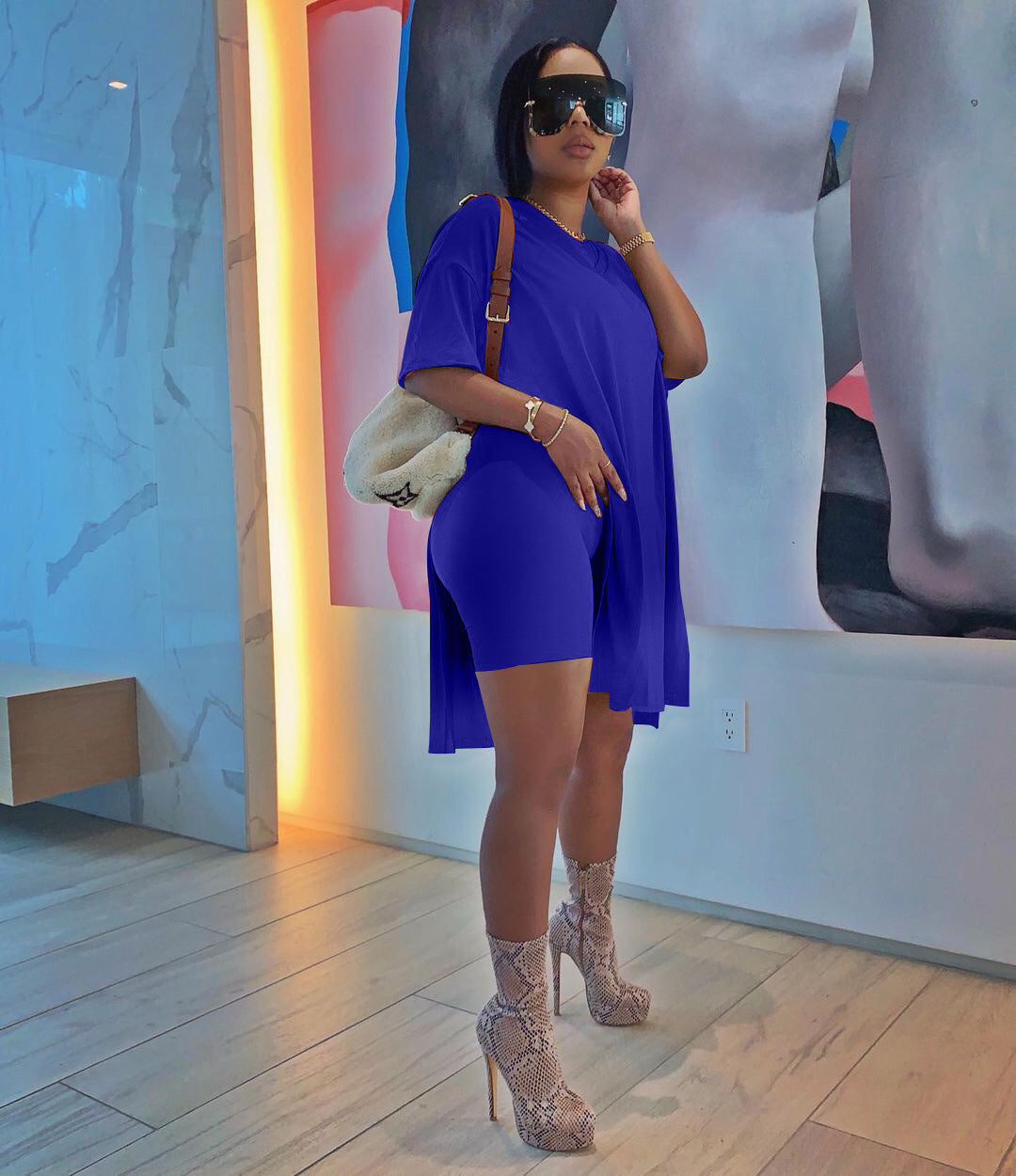 Summer Women's Solid Color Short Sleeve Shorts Suit