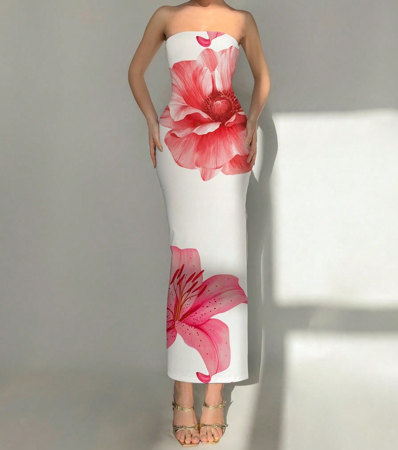 New Women's Slim-fit Contrast Colors Floral Print Dress