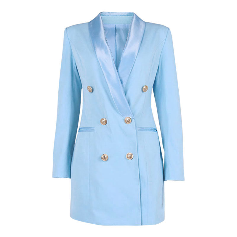 Sexy Fashion Lapel Deep V Button Long Sleeve Shoulder Pad Dress