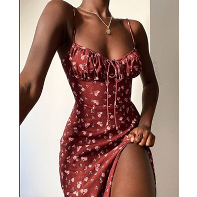 Floral back slim sling bag hip dress