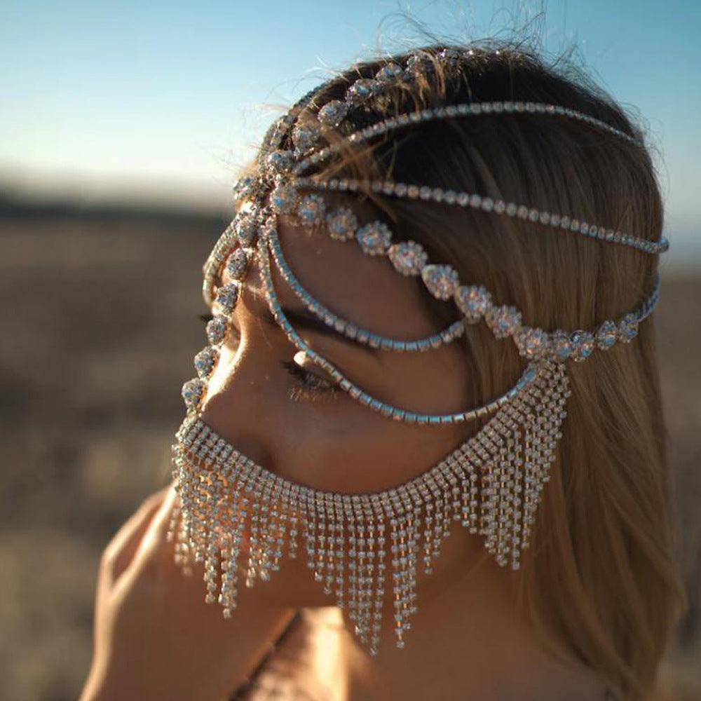Women's Ethnic Style Su Shui Diamonds Hair Chain Mask