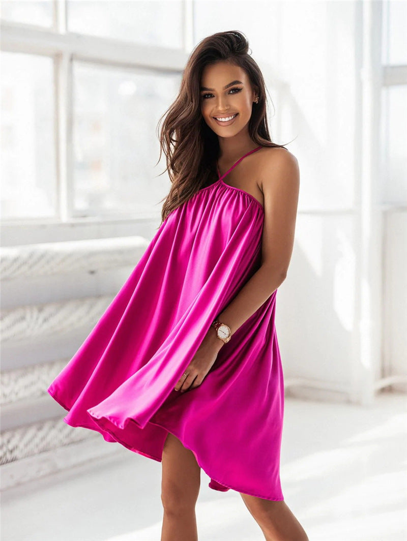 Summer New Pure Color Halter Short Skirt For Women