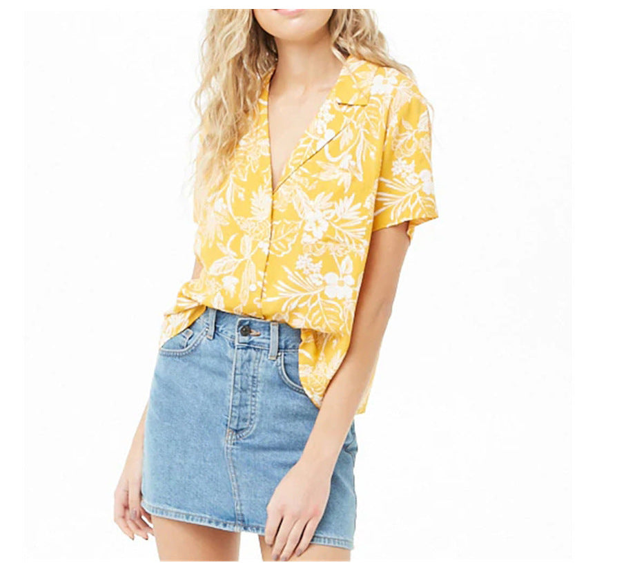 Summer short sleeve lace print shirt