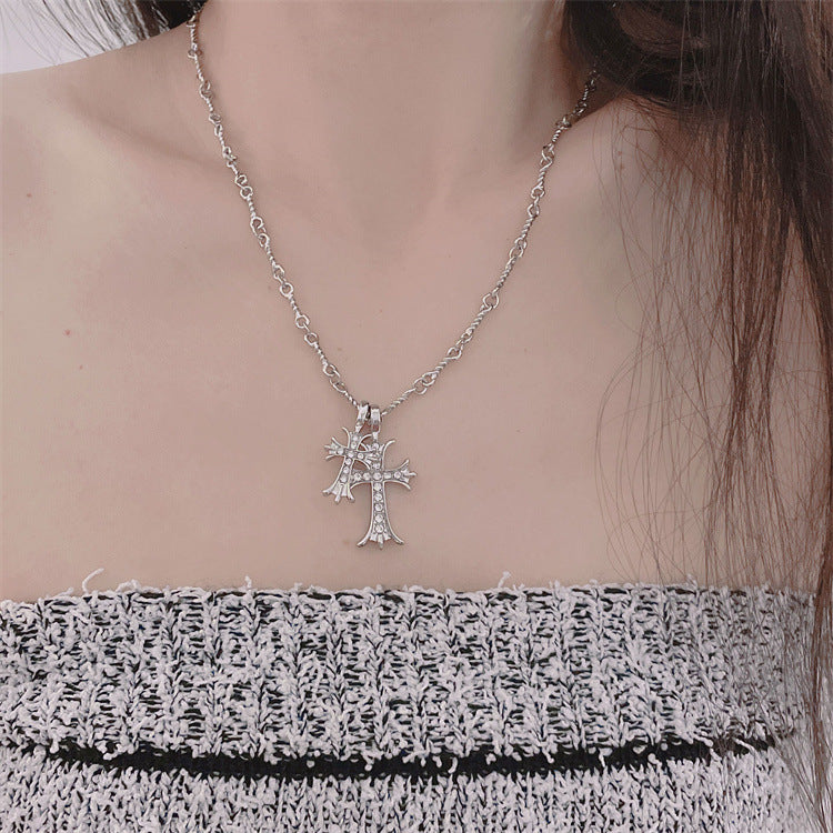 Temperament 100 Pair With Double Cross Long Necklace Female