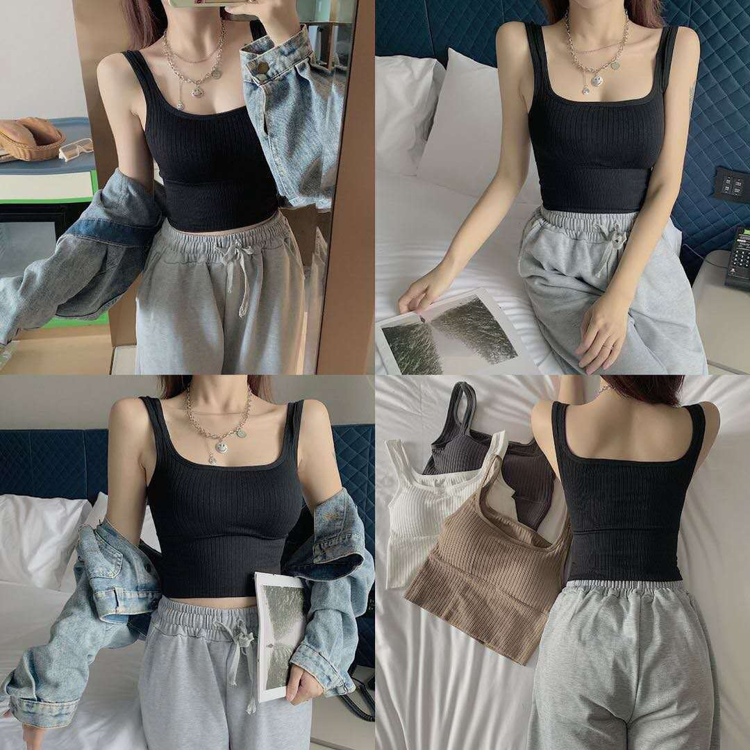 Vertical Pattern Beautiful Back Basic Sling Square Collar Vest