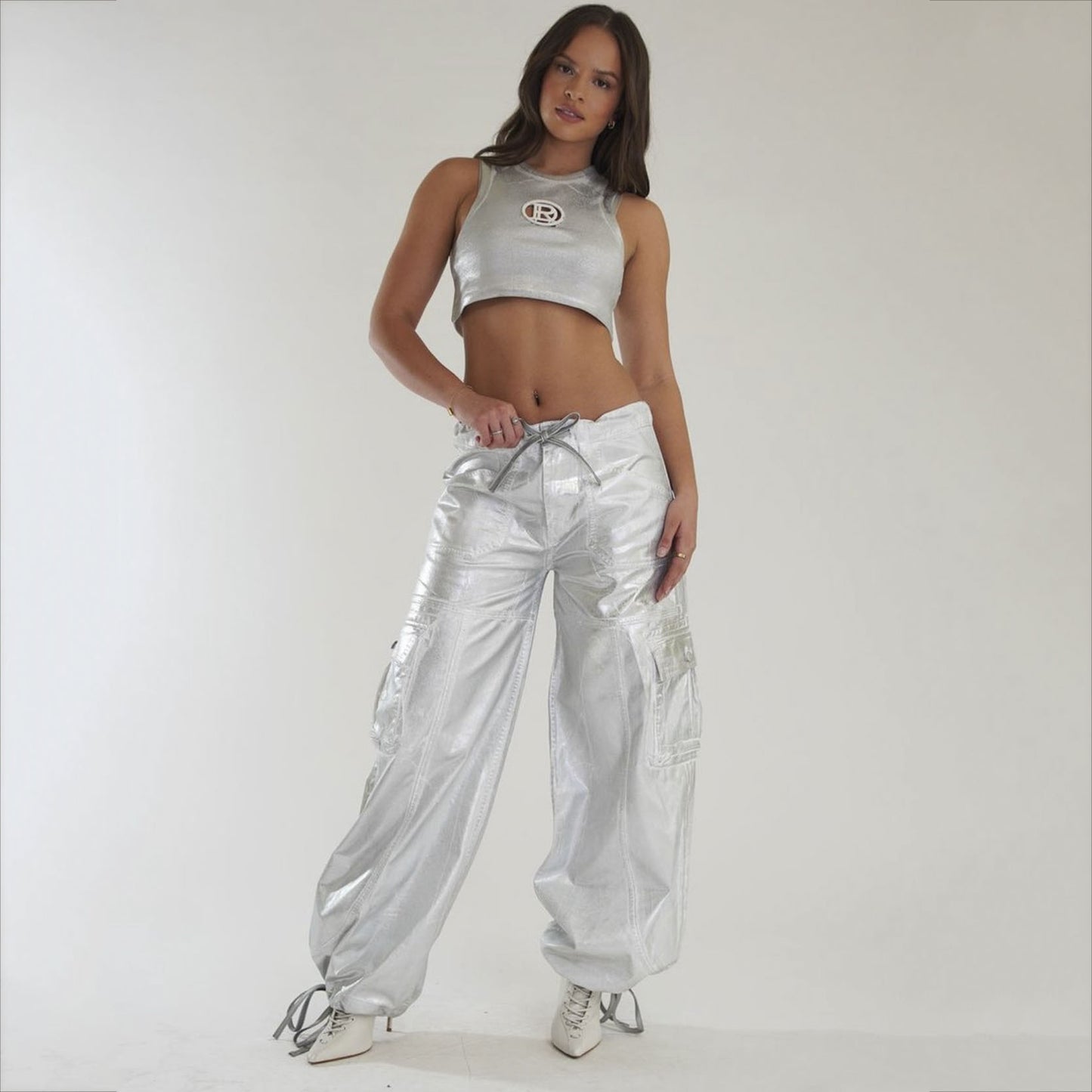 Women's Fashion Casual Patchwork Wide-leg Leather Pants