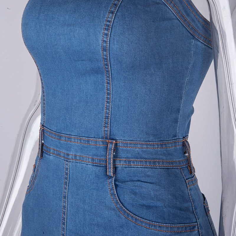 Tube top denim skirt