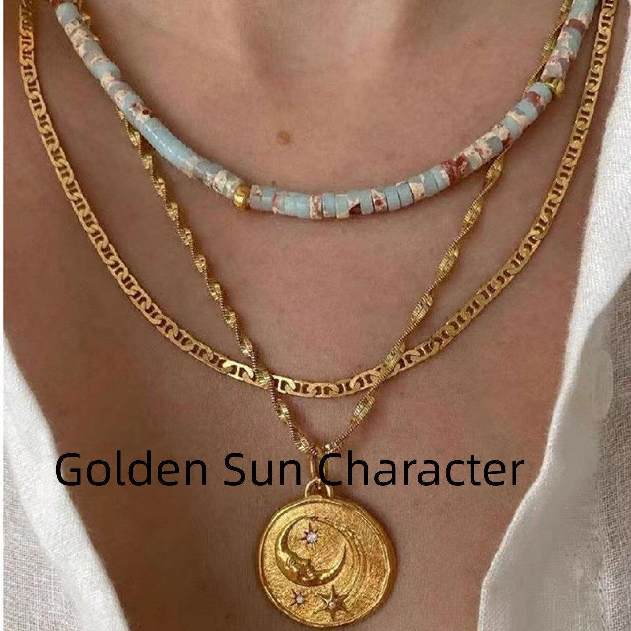 Star Moon Circle Card Stacked Necklace