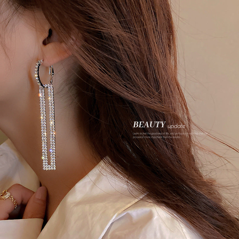 Silver Needle Fashion Diamond Rectangle Earrings Personality