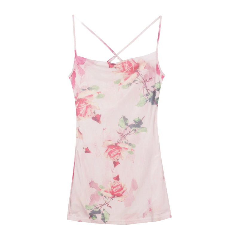 Women's Vintage Slit Floral Suspender Dress