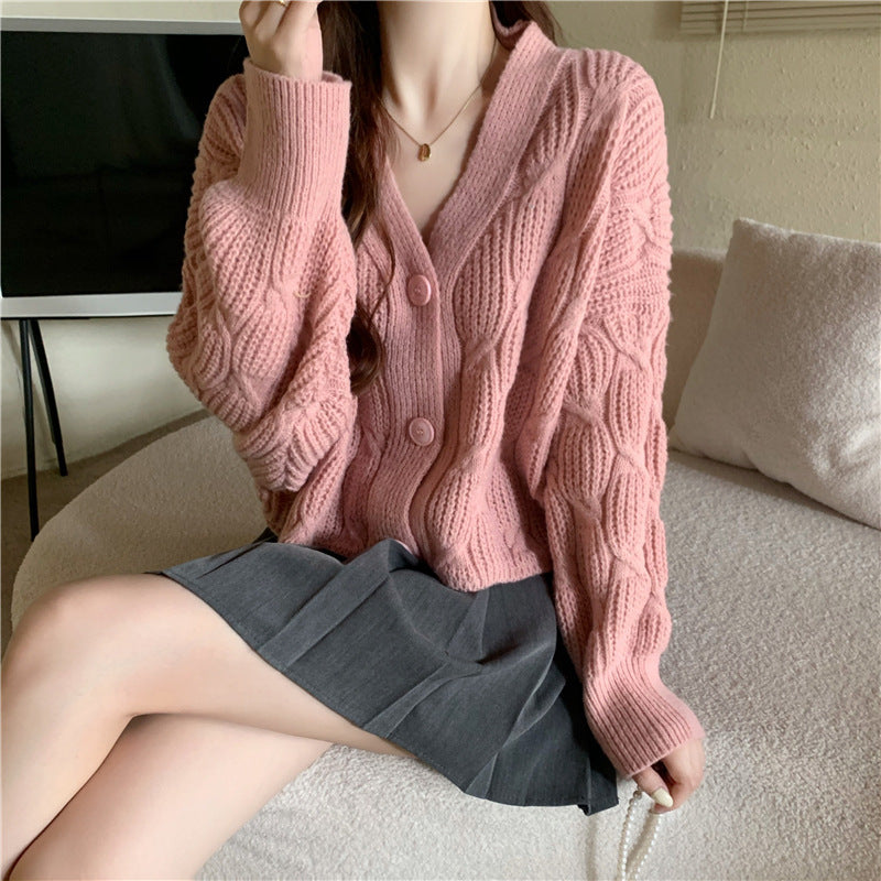 Women's Spring Loose Small Short Knitted Cardigan Coat Retro Sweater