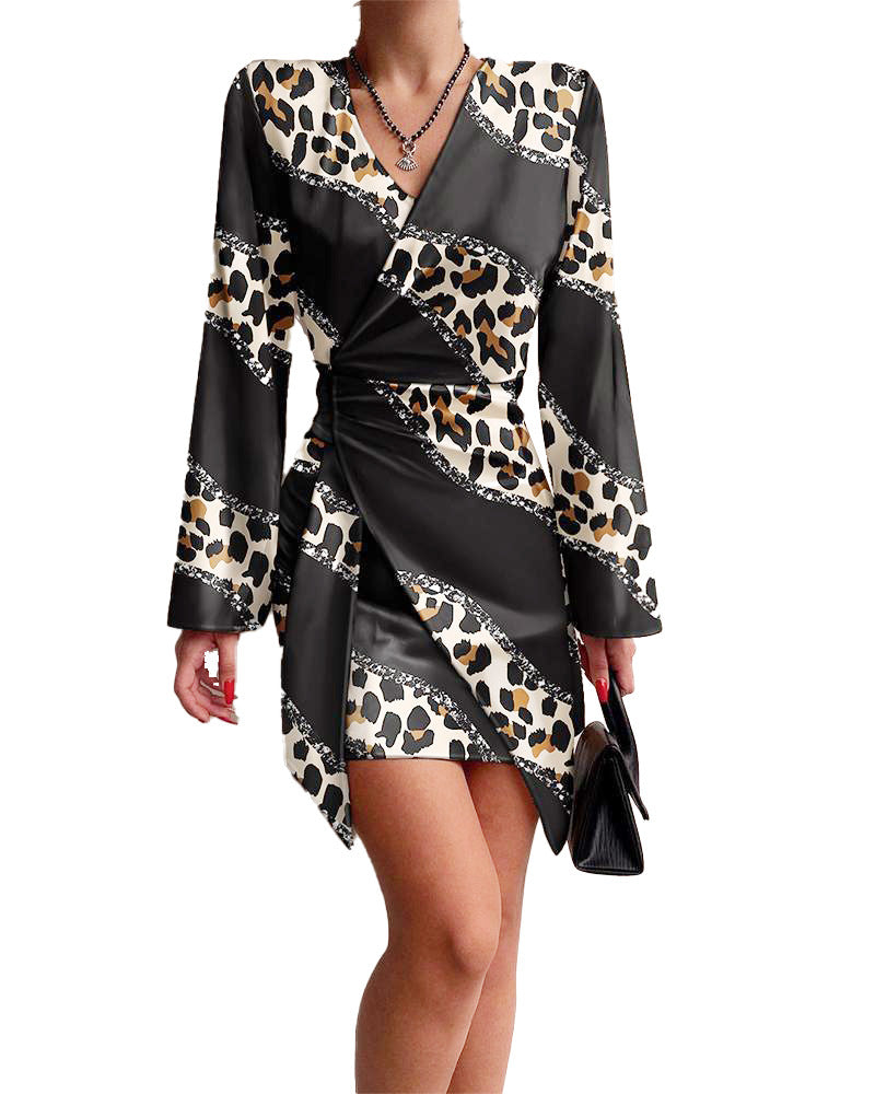 Women's Fashion Temperament Printed Long-sleeved Shirt Dress
