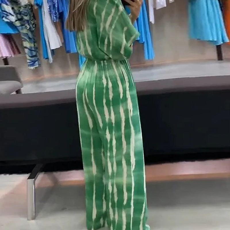 Personalized Print Lace Up V Neck Jumpsuit